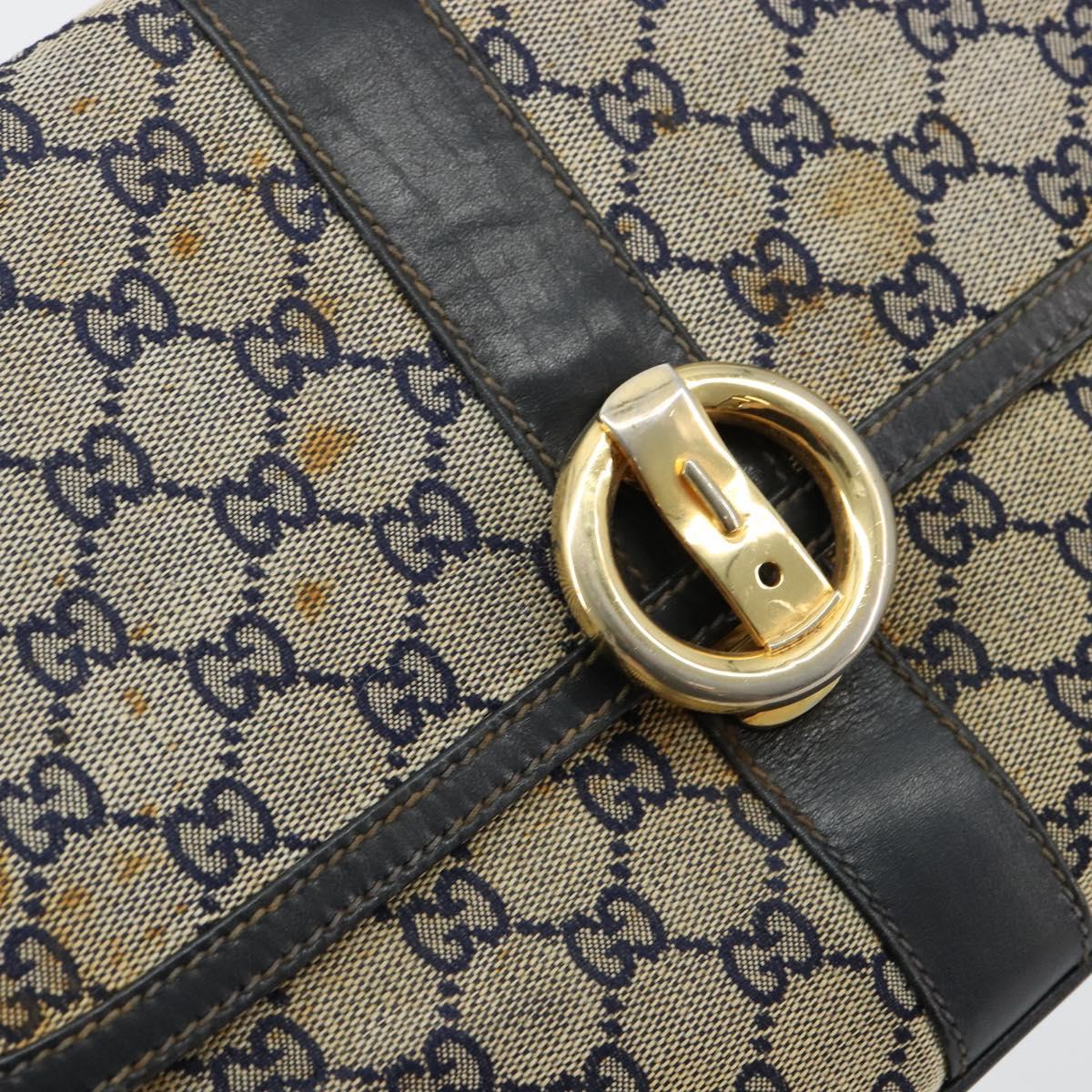 GUCCI GG Canvas Shoulder Bag Beige Navy Gold Auth 92734