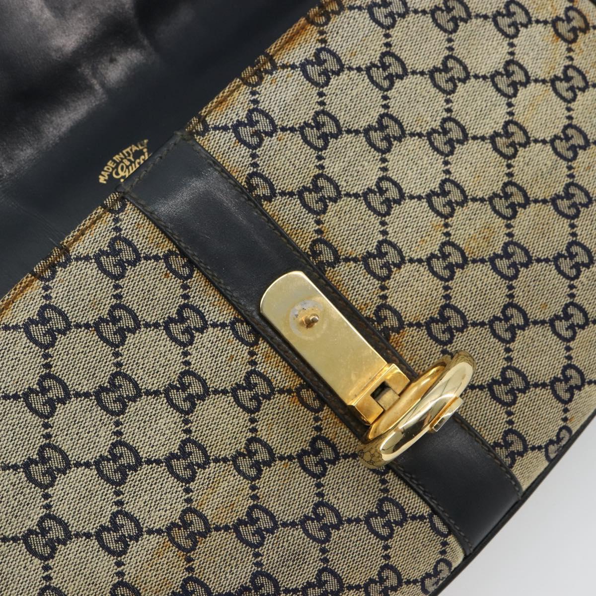 GUCCI GG Canvas Shoulder Bag Beige Navy Gold Auth 92734