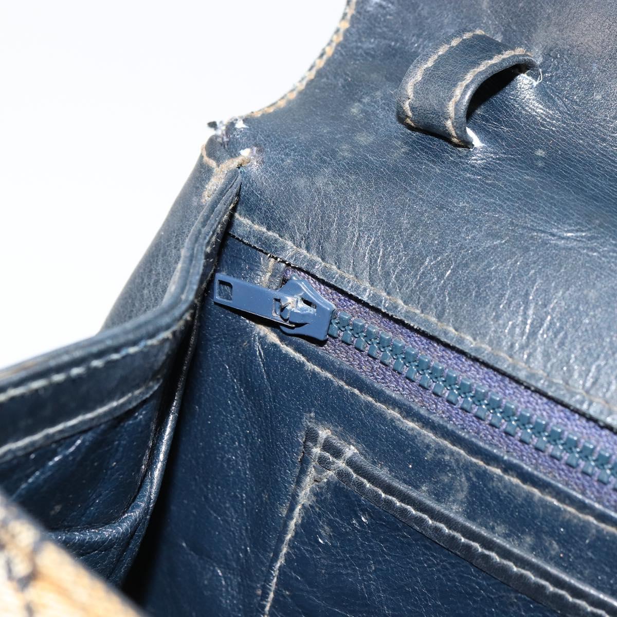 GUCCI GG Canvas Shoulder Bag Beige Navy Gold Auth 92734
