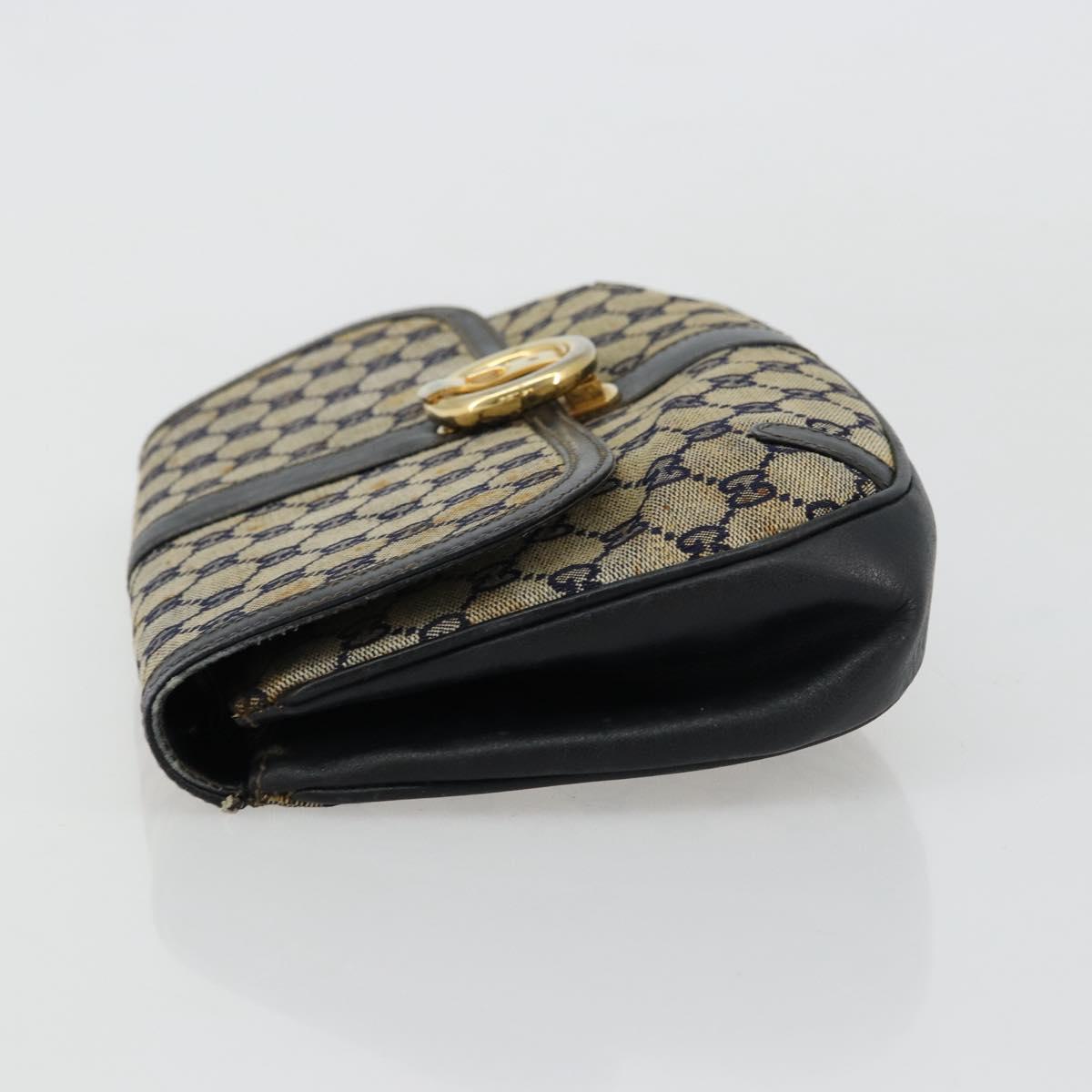GUCCI GG Canvas Shoulder Bag Beige Navy Gold Auth 92734