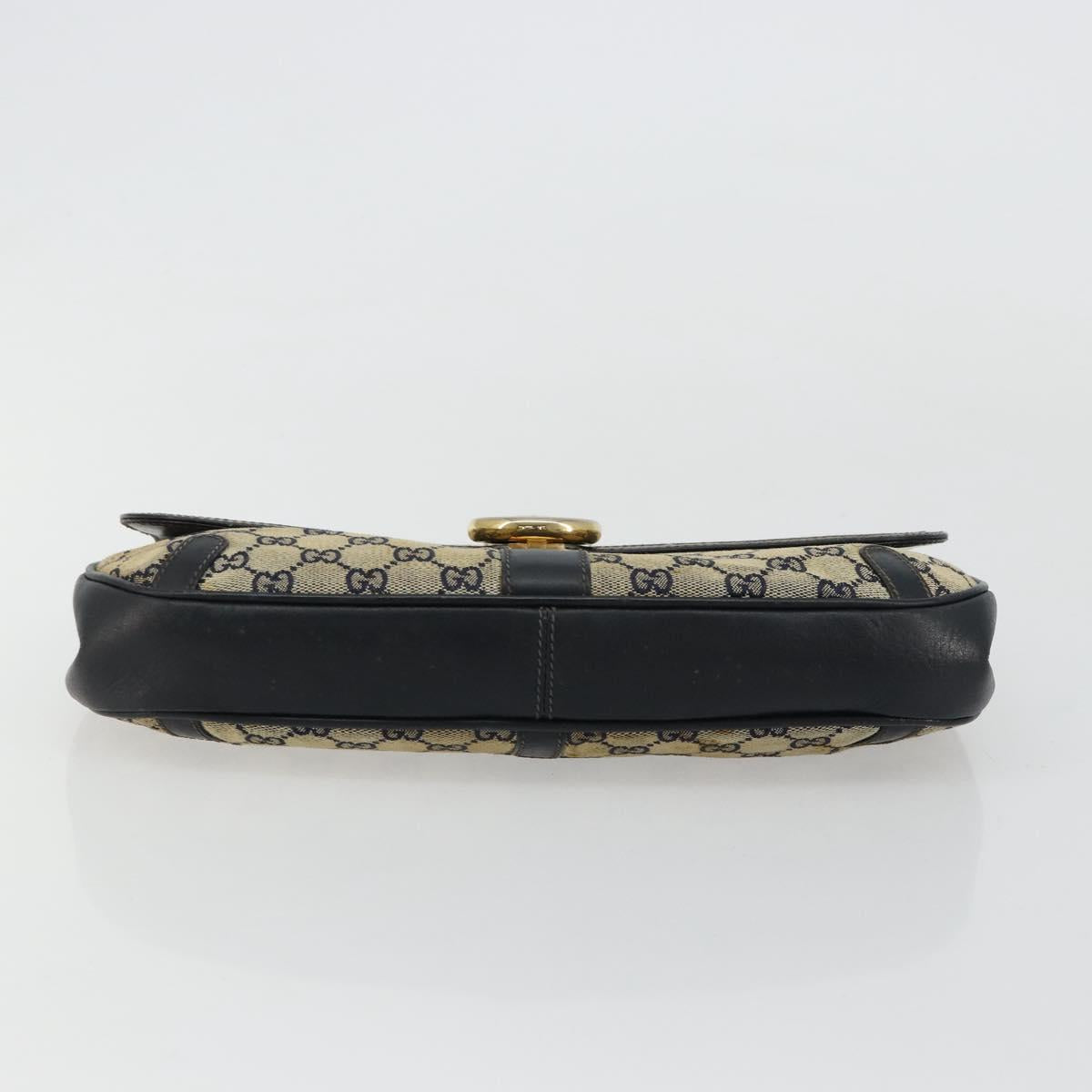 GUCCI GG Canvas Shoulder Bag Beige Navy Gold Auth 92734