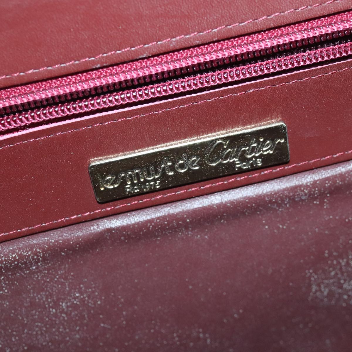 CARTIER Shoulder Bag Leather Wine Red Gold Auth 92771