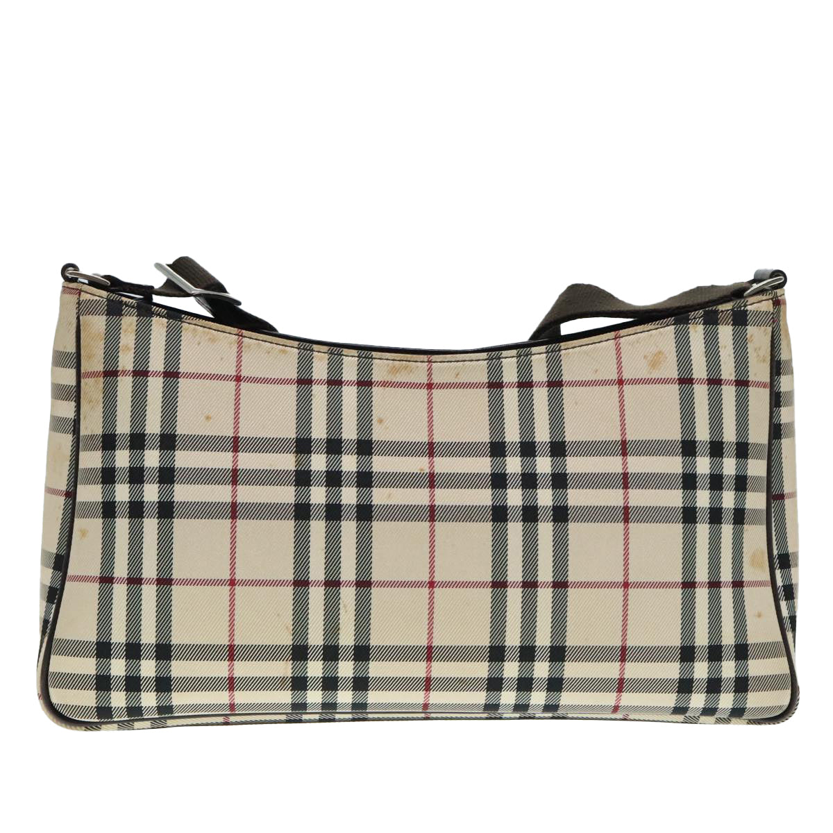 BURBERRY Nova Check Shoulder Bag Nylon Beige Silver Auth 92838