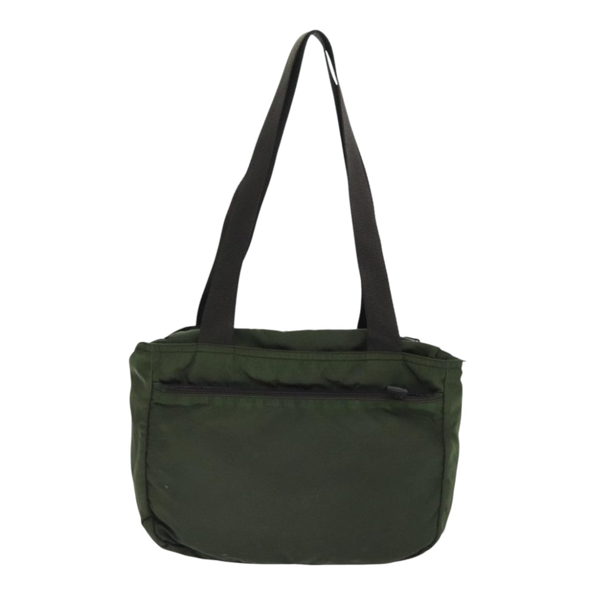 PRADA Tote Bag Nylon Khaki Brown Silver Auth 92859