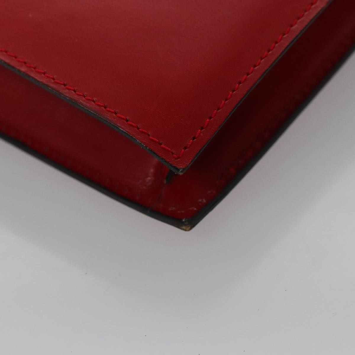 CELINE Clutch Bag Leather Red Gold Auth 92873