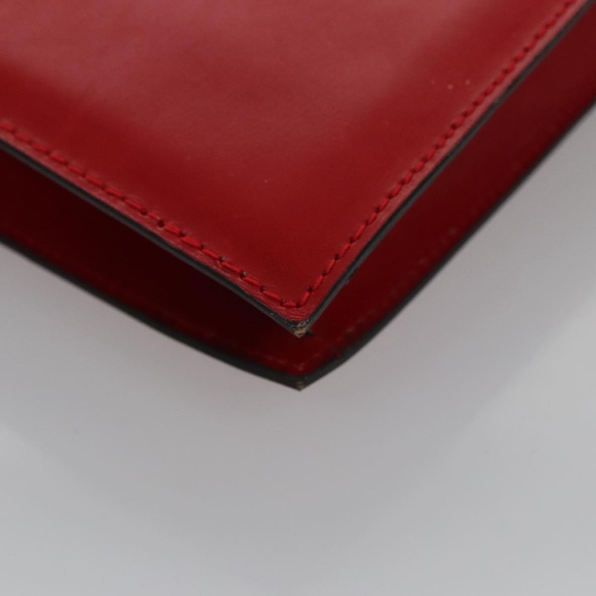 CELINE Clutch Bag Leather Red Gold Auth 92873