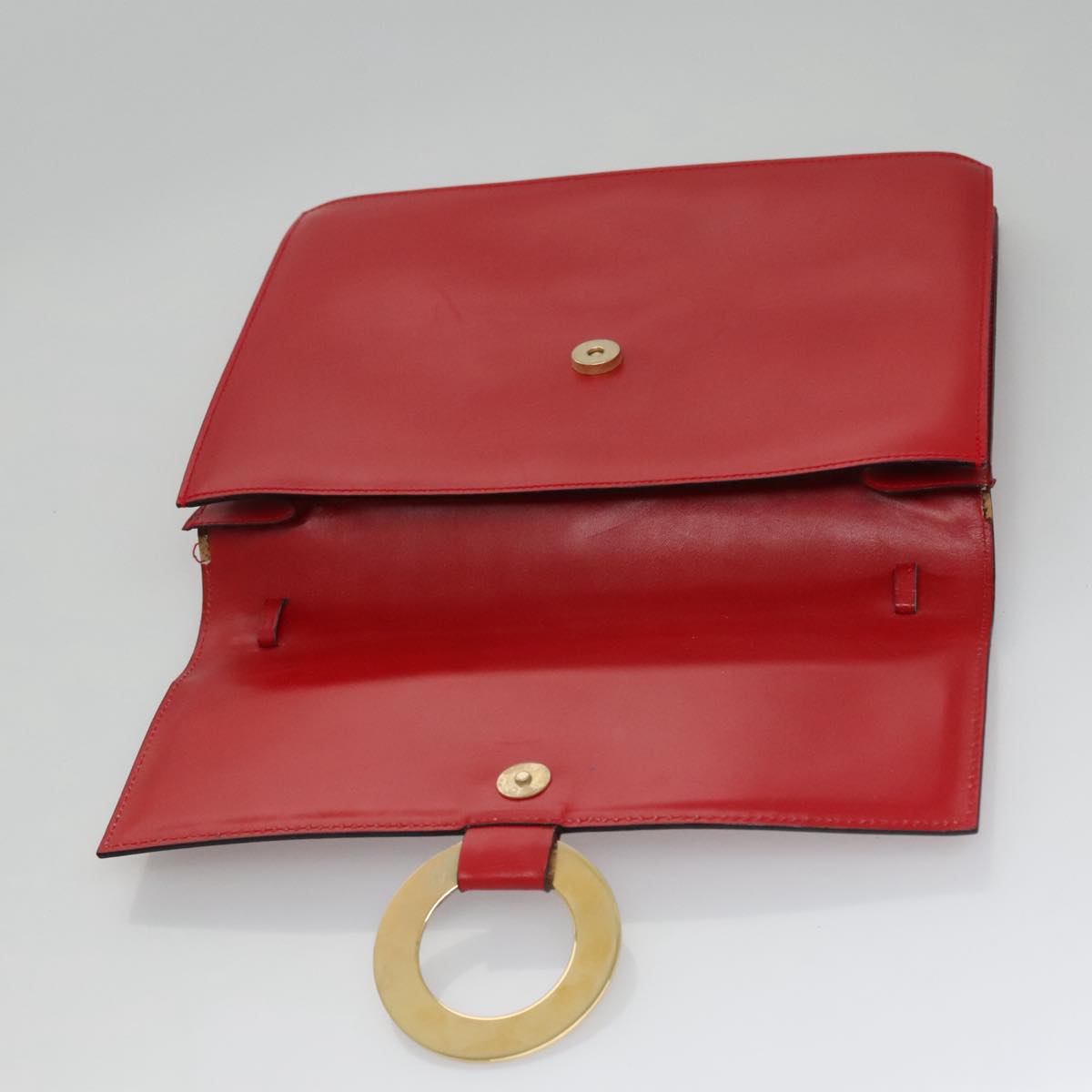 CELINE Clutch Bag Leather Red Gold Auth 92873
