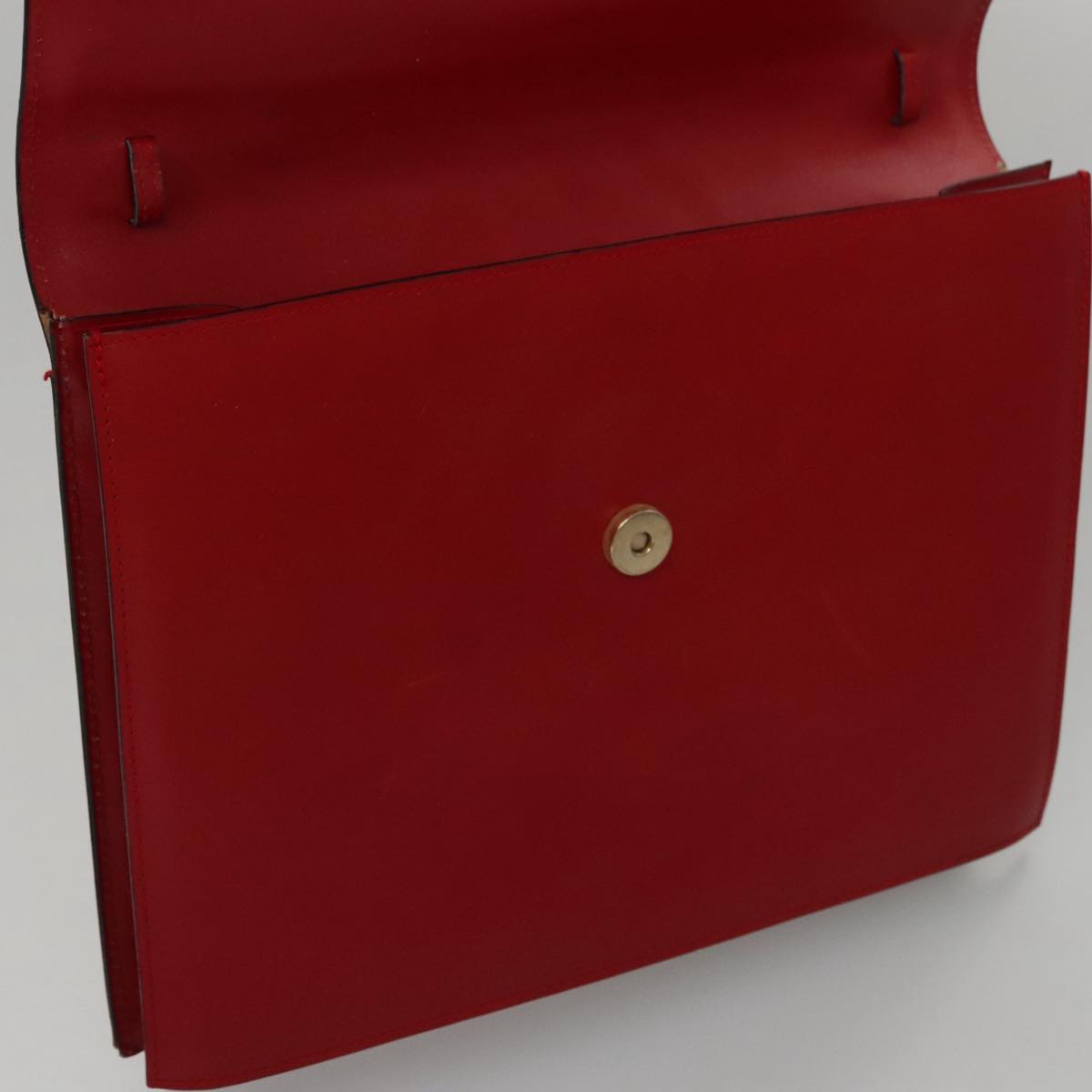 CELINE Clutch Bag Leather Red Gold Auth 92873