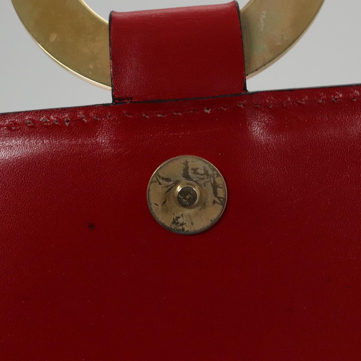 CELINE Clutch Bag Leather Red Gold Auth 92873