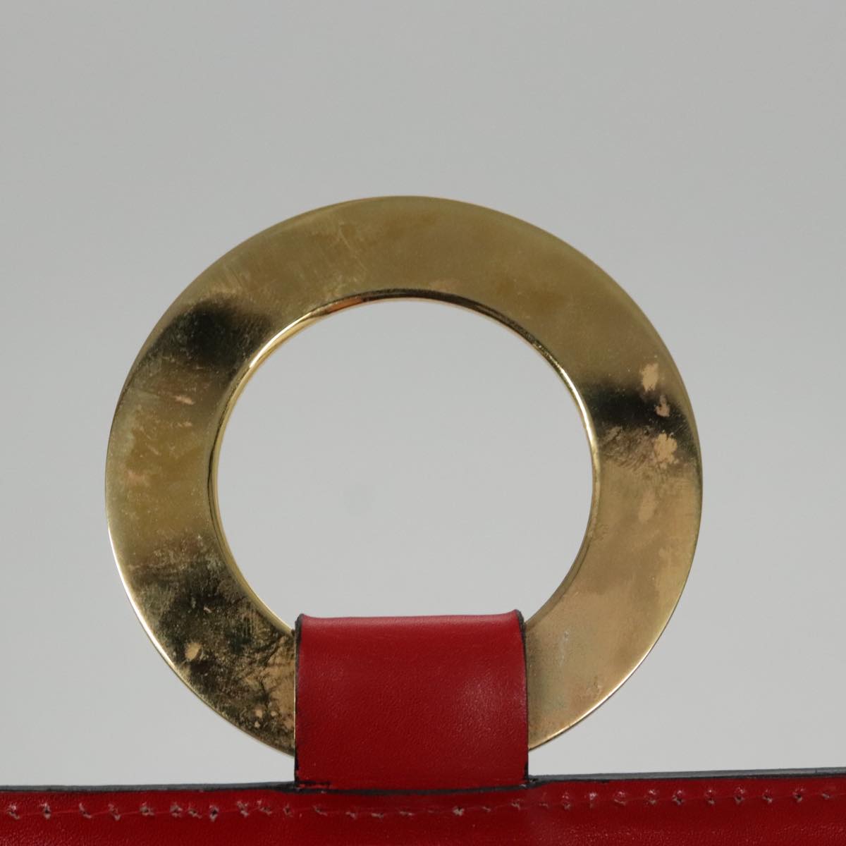 CELINE Clutch Bag Leather Red Gold Auth 92873