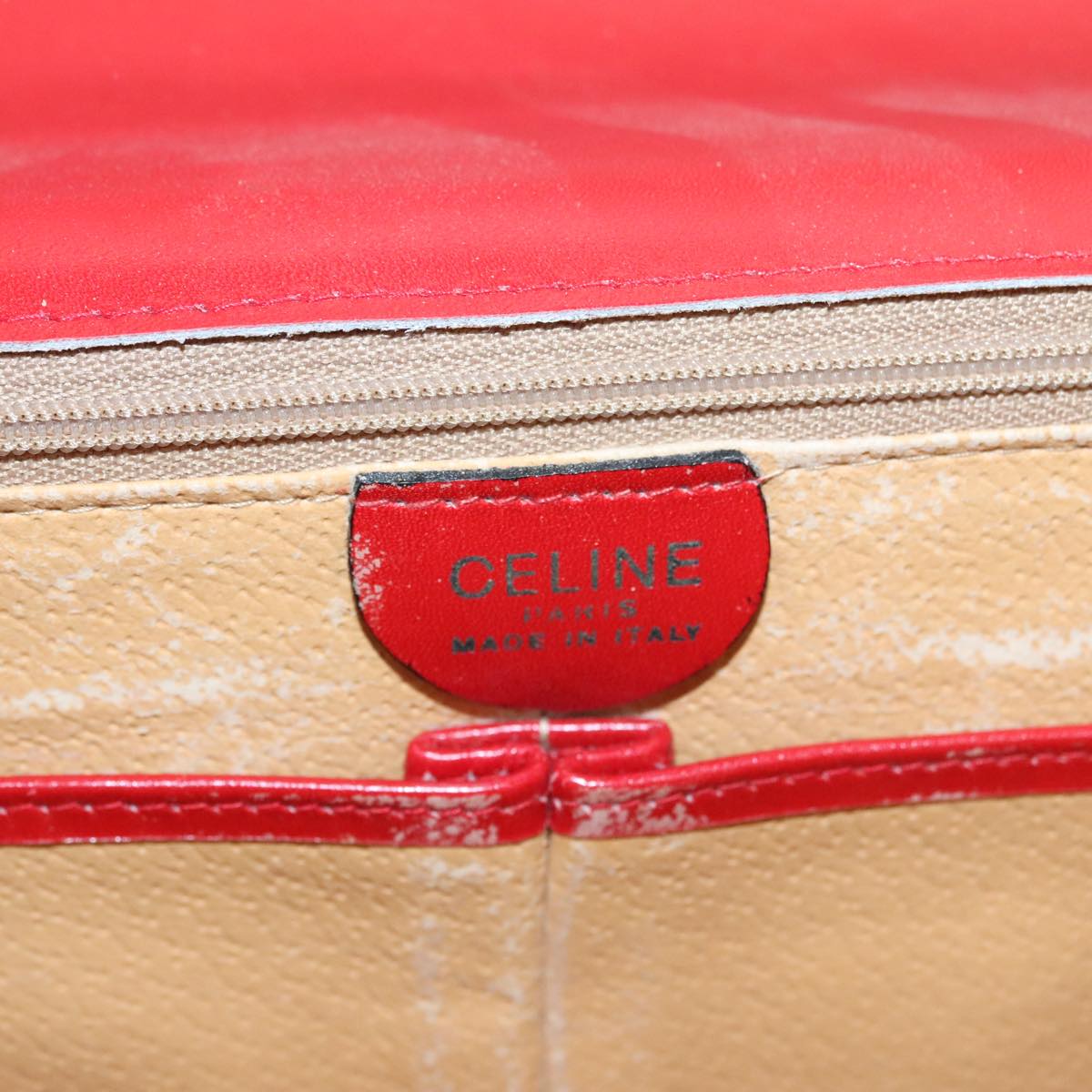 CELINE Clutch Bag Leather Red Gold Auth 92873