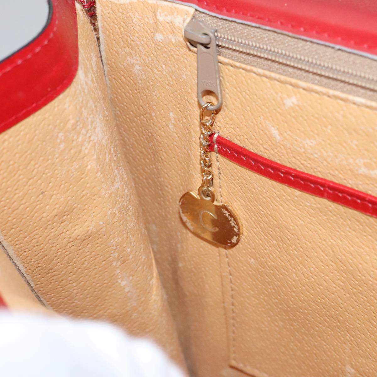 CELINE Clutch Bag Leather Red Gold Auth 92873