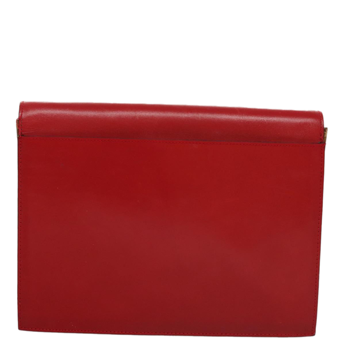 CELINE Clutch Bag Leather Red Gold Auth 92873