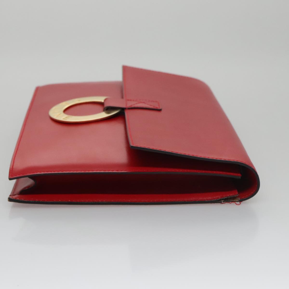 CELINE Clutch Bag Leather Red Gold Auth 92873