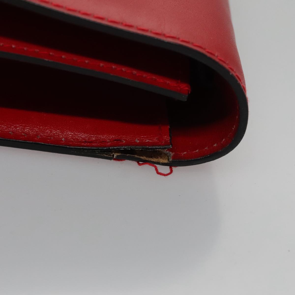 CELINE Clutch Bag Leather Red Gold Auth 92873