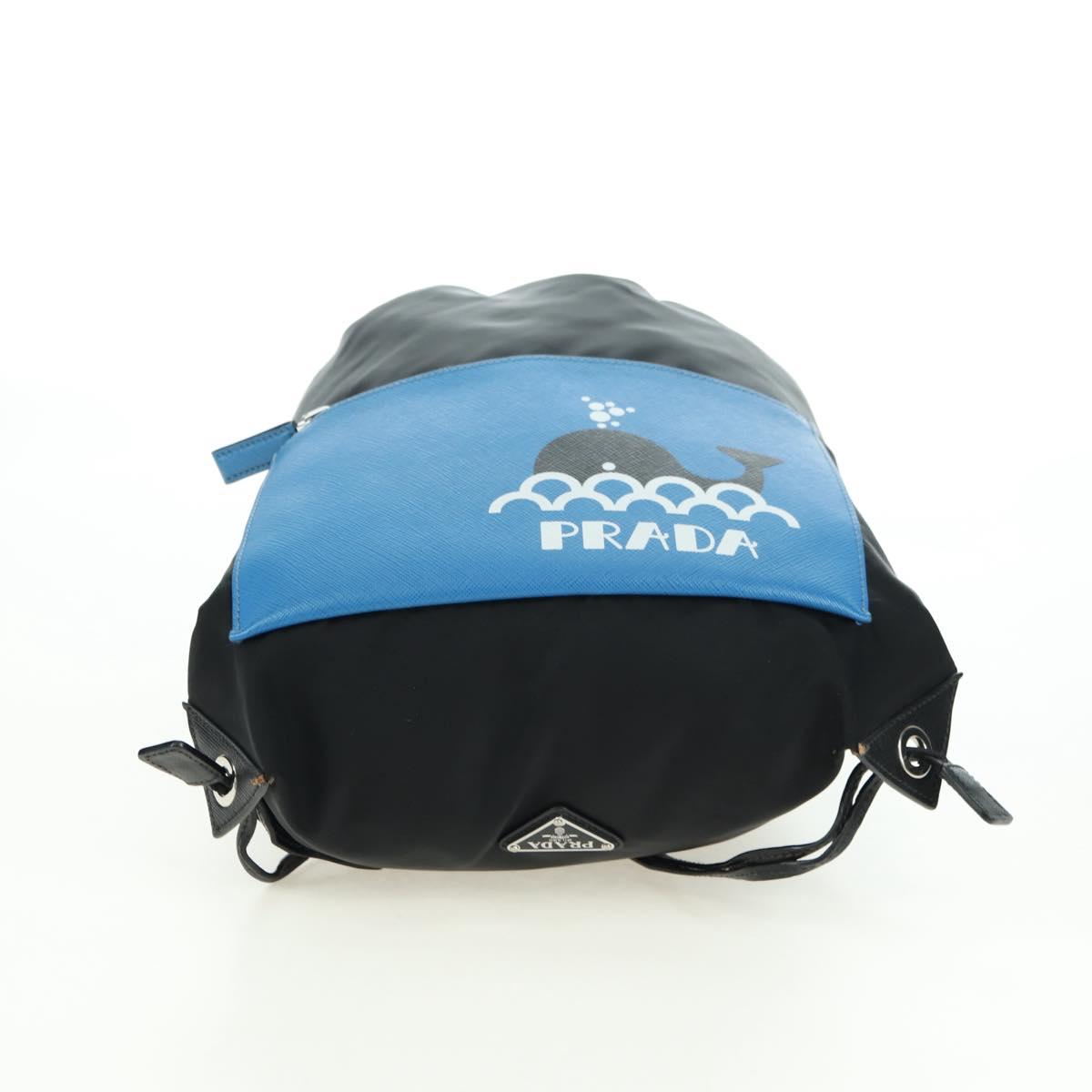 PRADA Backpack Nylon Leather Black Blue Silver Auth 92876