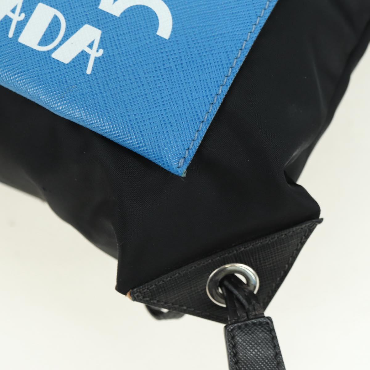 PRADA Backpack Nylon Leather Black Blue Silver Auth 92876
