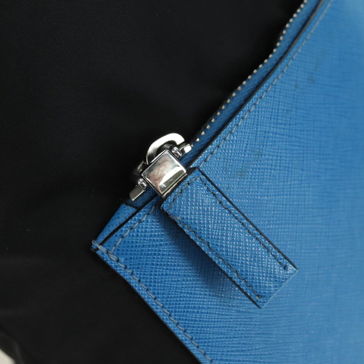 PRADA Backpack Nylon Leather Black Blue Silver Auth 92876