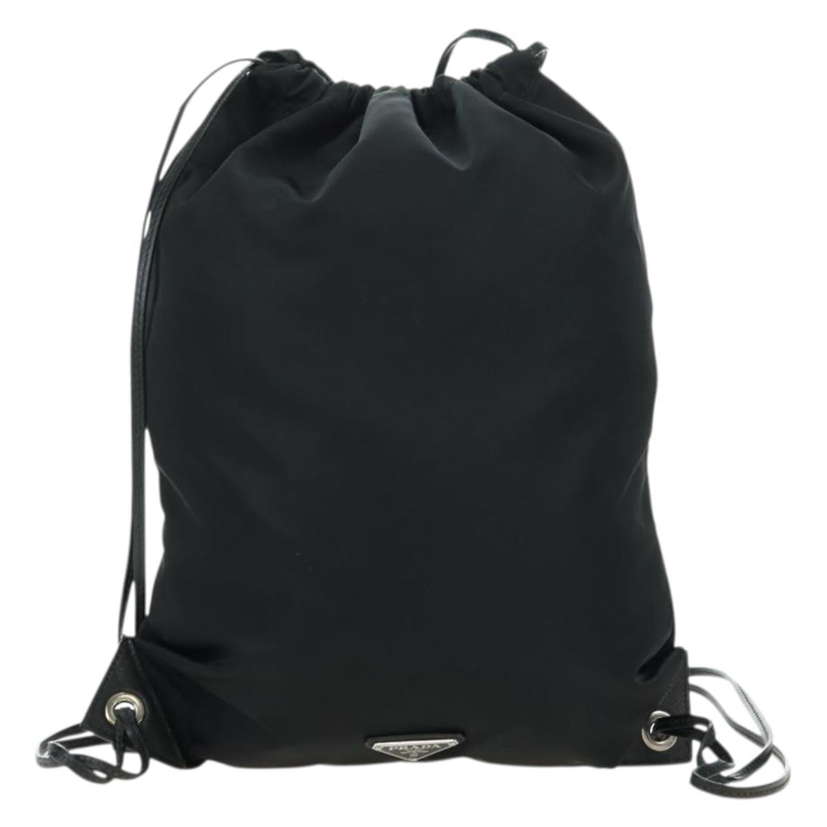 PRADA Backpack Nylon Leather Black Blue Silver Auth 92876