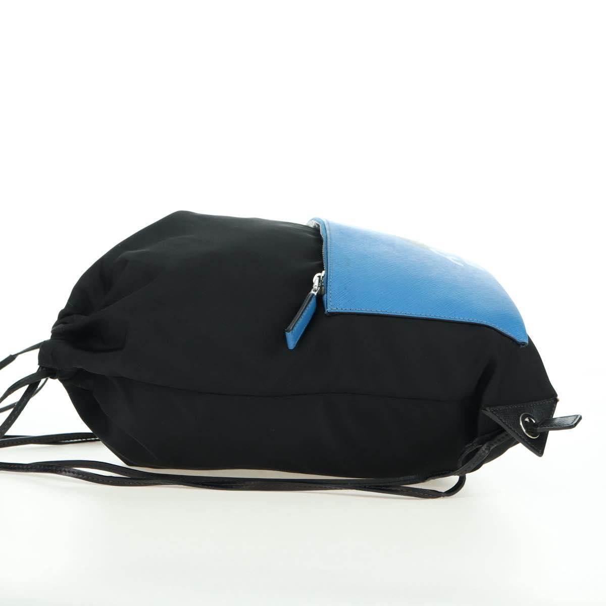 PRADA Backpack Nylon Leather Black Blue Silver Auth 92876
