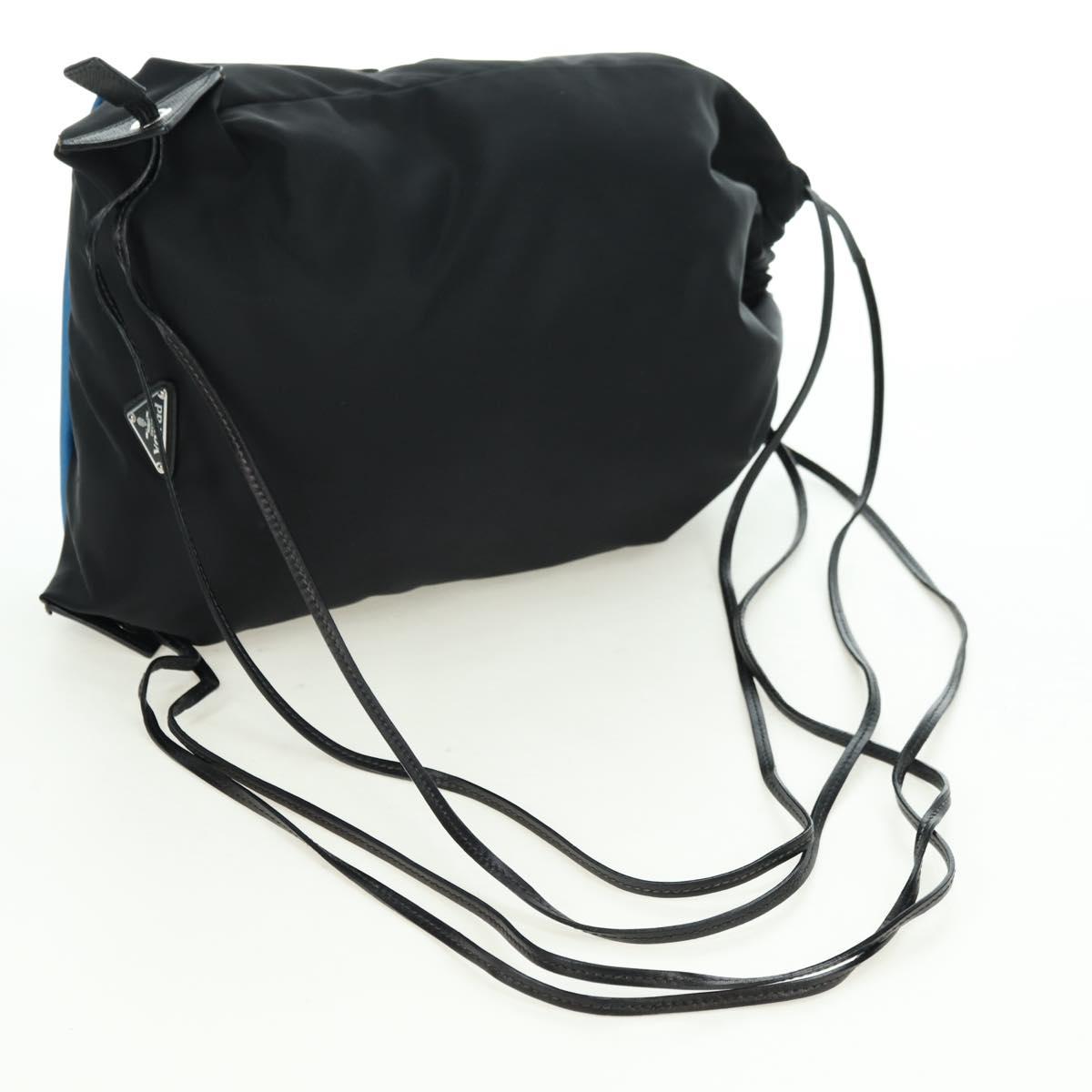 PRADA Backpack Nylon Leather Black Blue Silver Auth 92876
