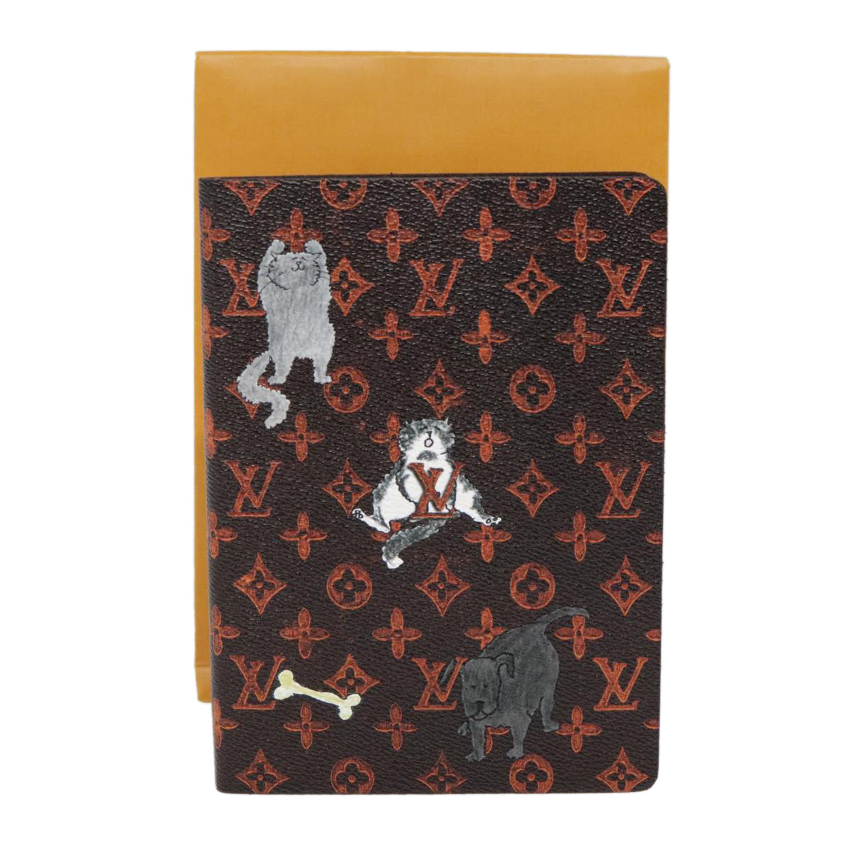 LOUIS VUITTON Catgram Cayenne Clemence Note Cover Orange GI0358 LV Auth 92886