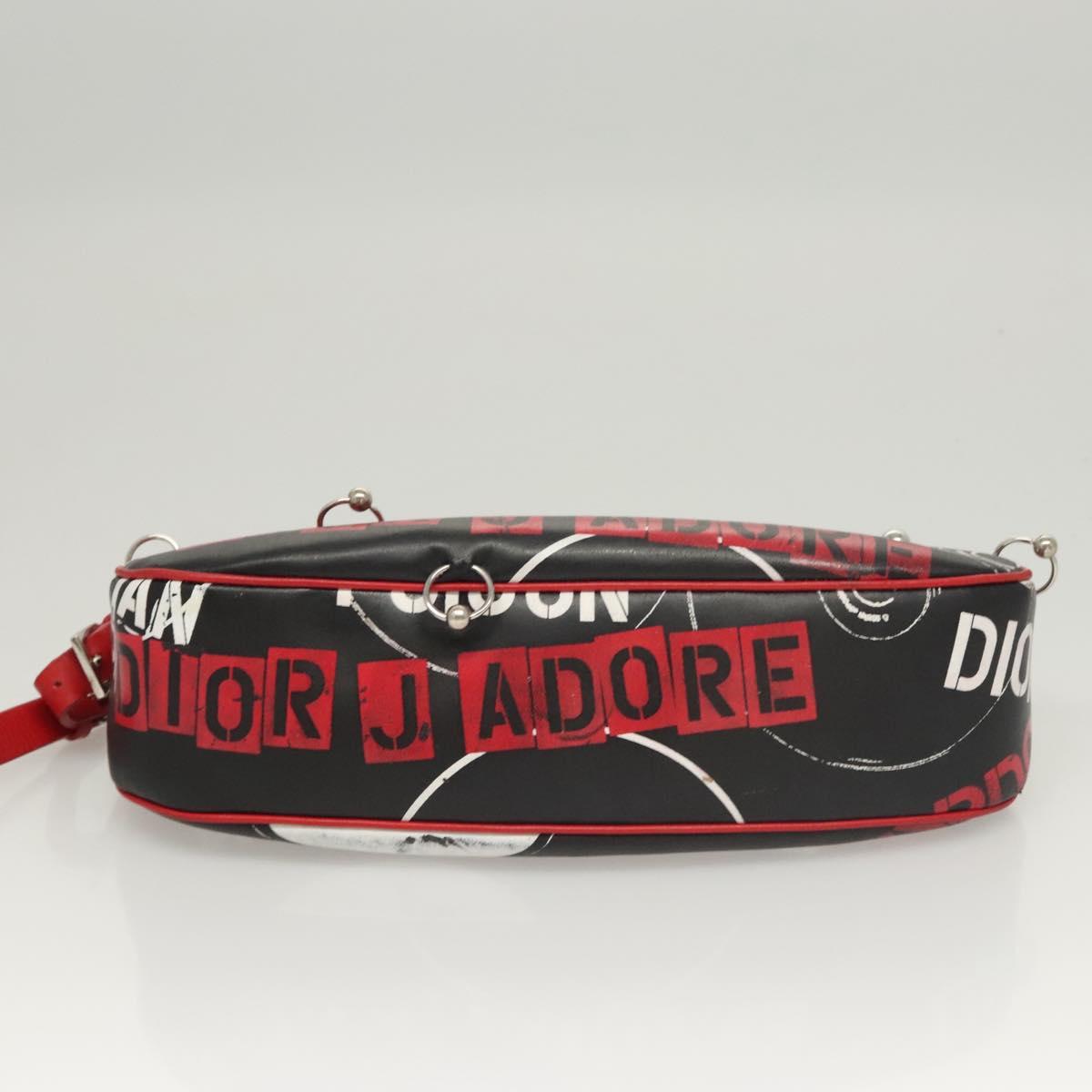 Christian Dior Shoulder Bag Leather Black Red Silver Auth 92933