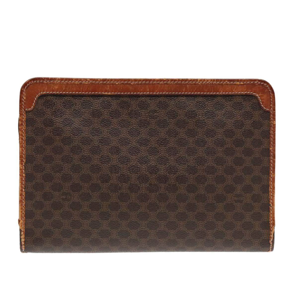 CELINE Macadam Canvas Clutch Bag PVC Leather Brown Gold Auth 93034