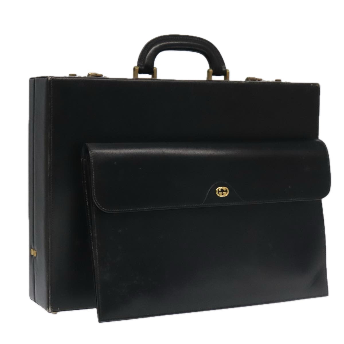 GUCCI Business Bag Leather Black Auth 93060