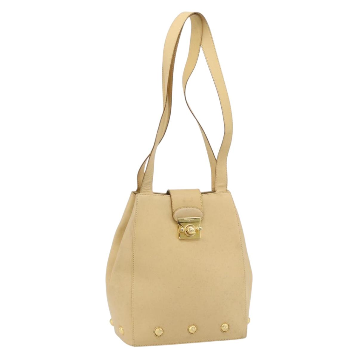 Salvatore Ferragamo Shoulder Bag Leather Beige Gold Auth 93202