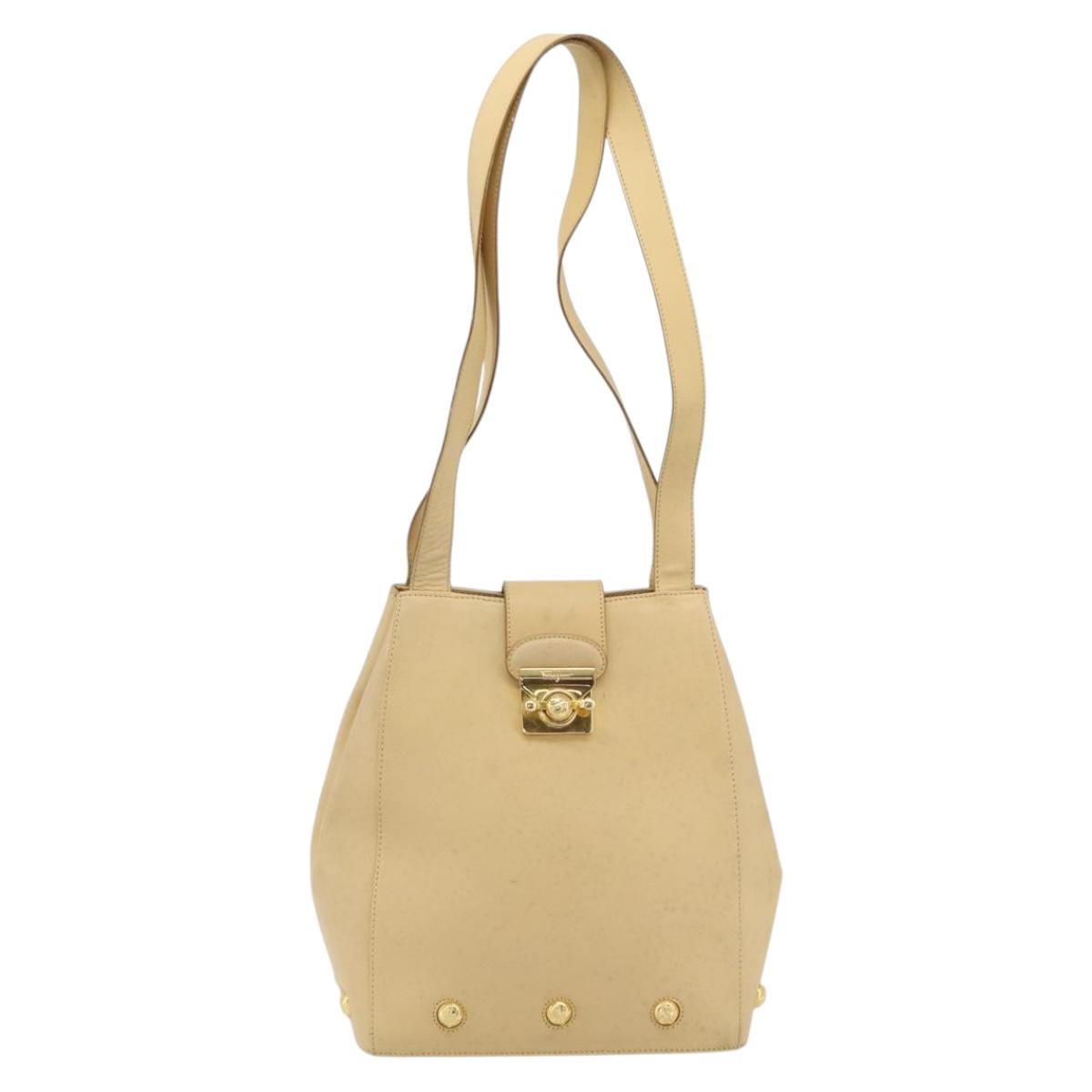 Salvatore Ferragamo Shoulder Bag Leather Beige Gold Auth 93202