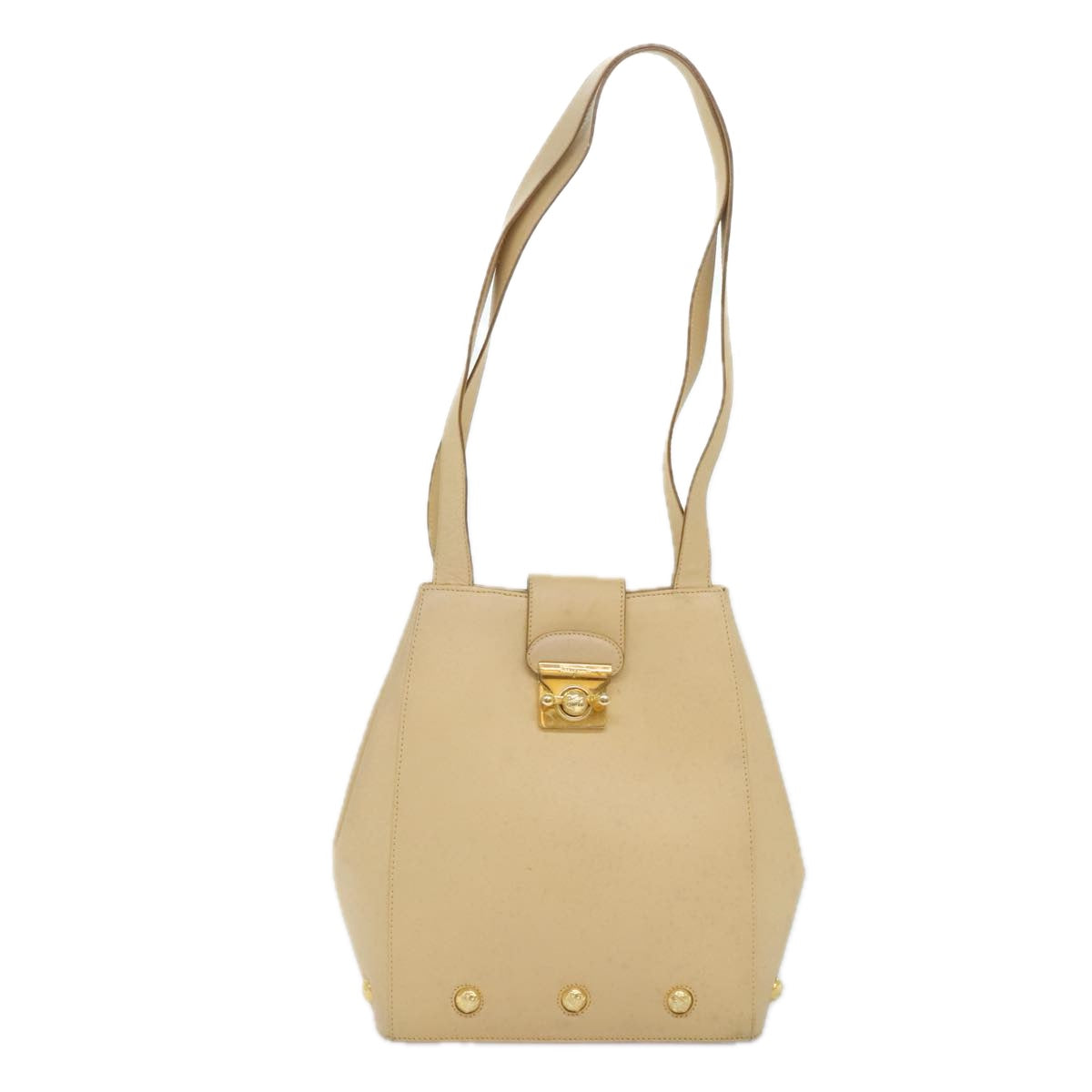 Salvatore Ferragamo Shoulder Bag Leather Beige Gold Auth 93202