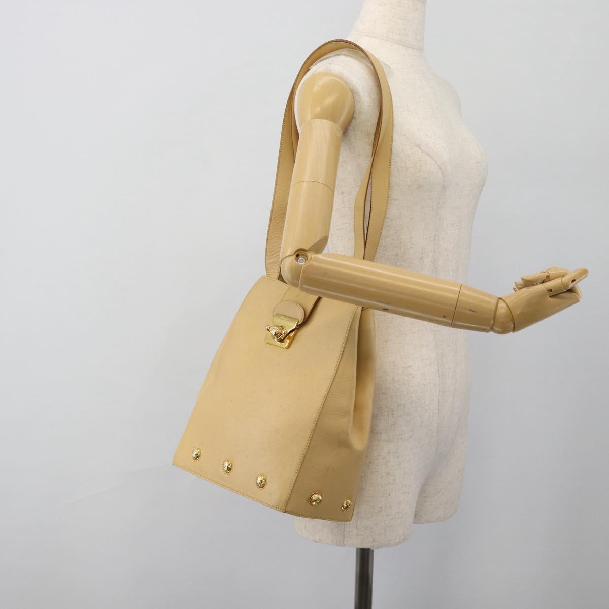 Salvatore Ferragamo Shoulder Bag Leather Beige Gold Auth 93202