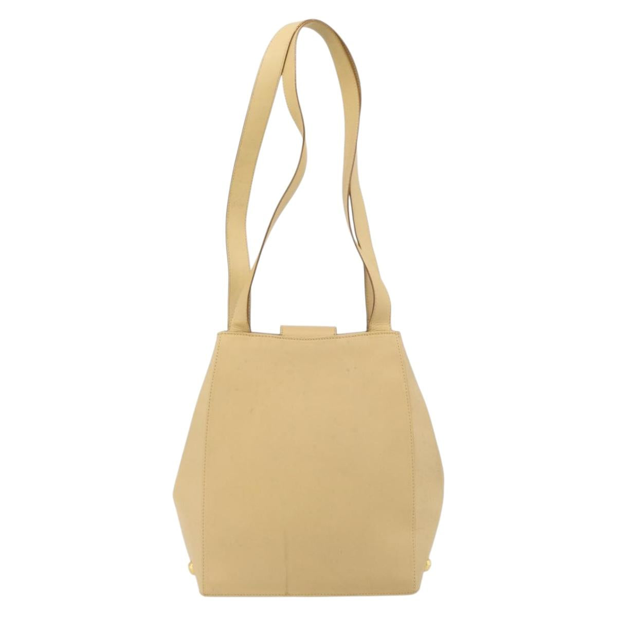 Salvatore Ferragamo Shoulder Bag Leather Beige Gold Auth 93202