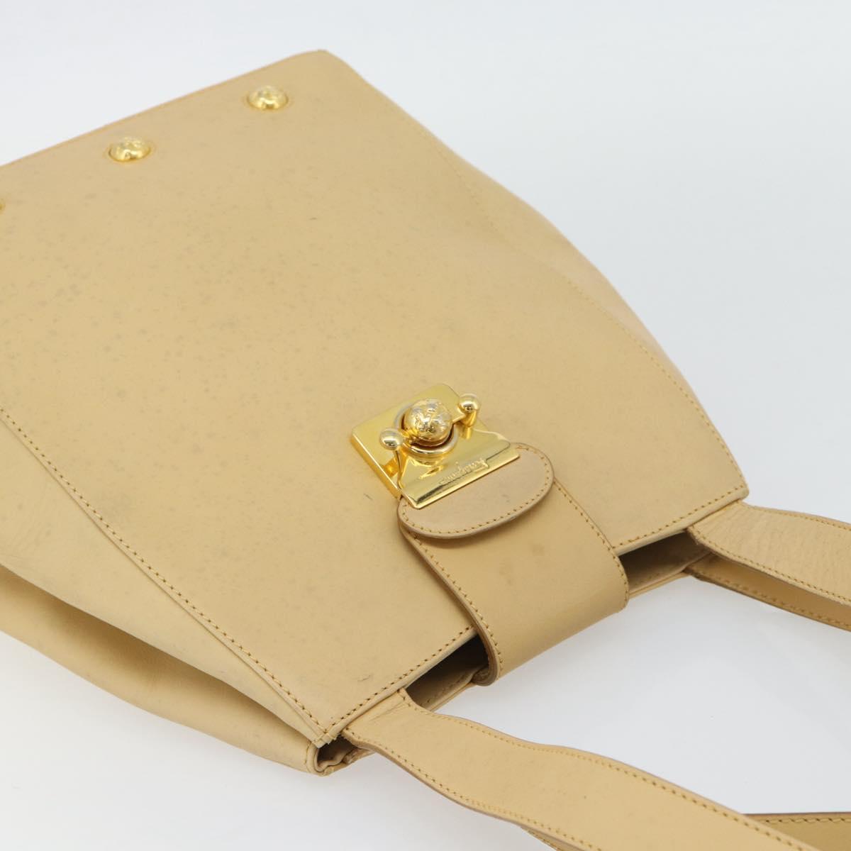 Salvatore Ferragamo Shoulder Bag Leather Beige Gold Auth 93202