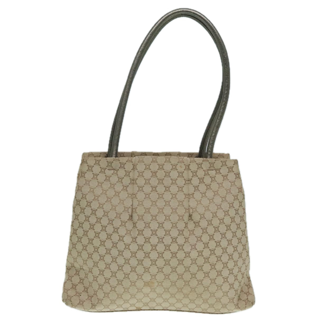 CELINE Macadam Canvas Shoulder Bag Beige Gold Auth 93204