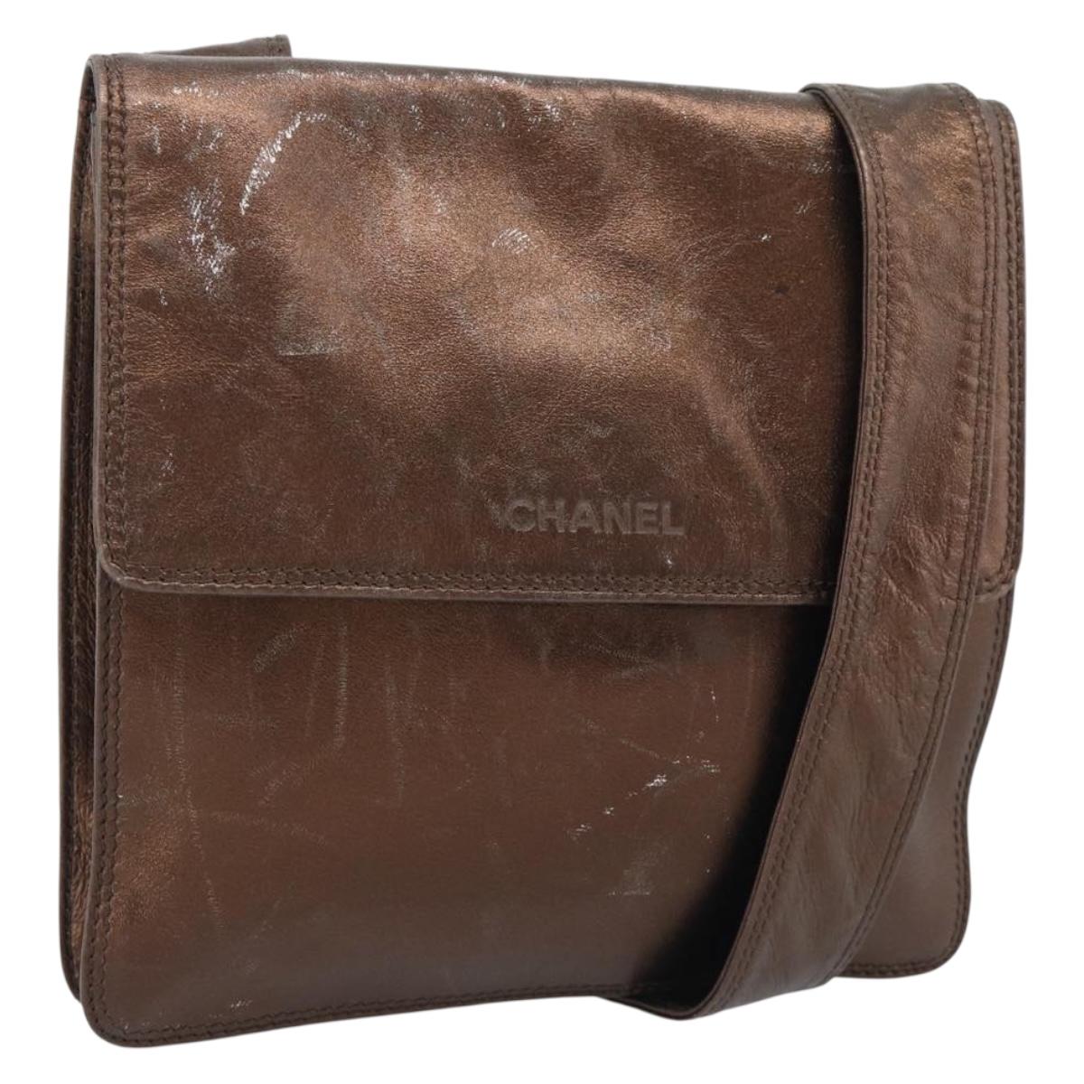 CHANEL Shoulder Bag Leather Bronze Gold CC Auth 93241
