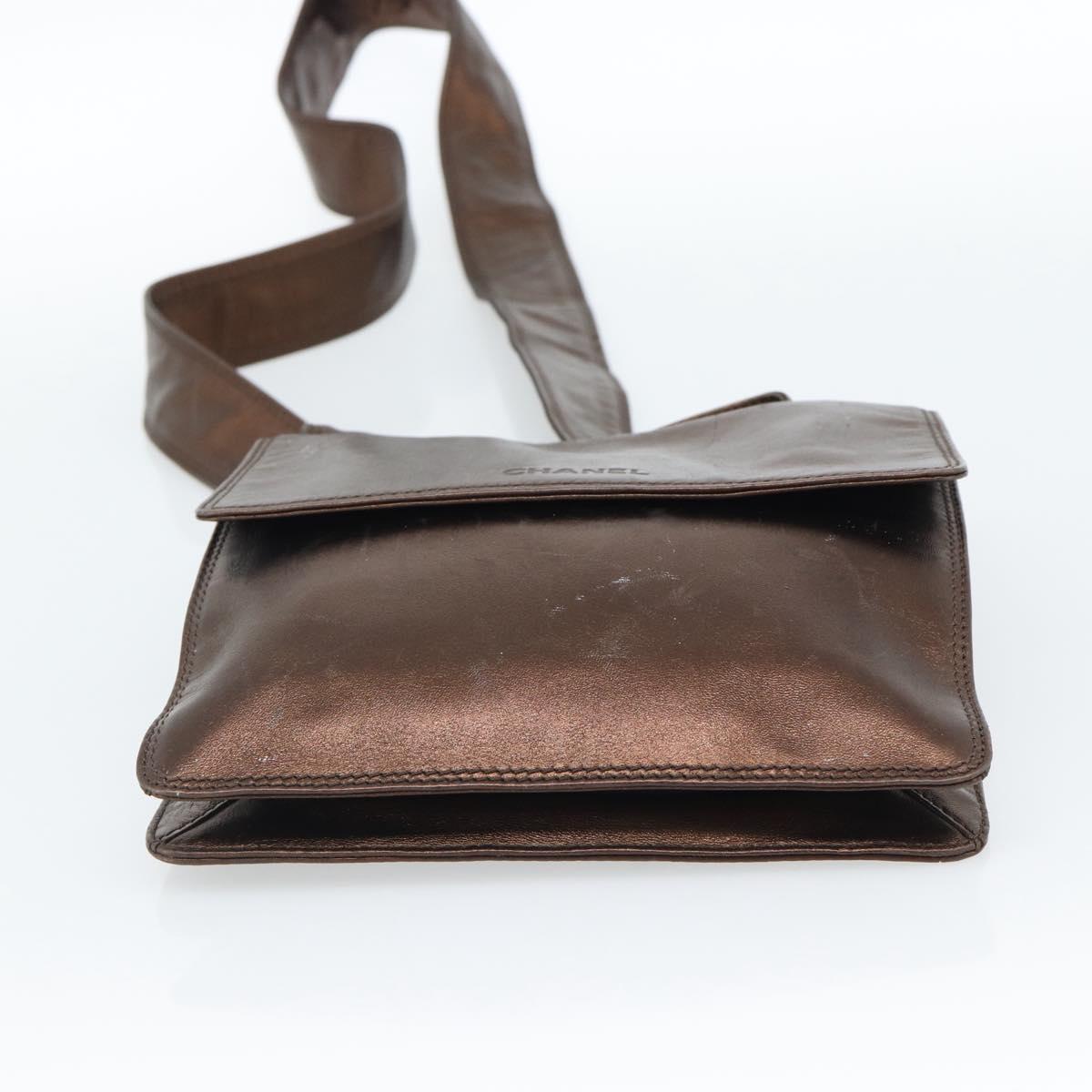 CHANEL Shoulder Bag Leather Bronze Gold CC Auth 93241