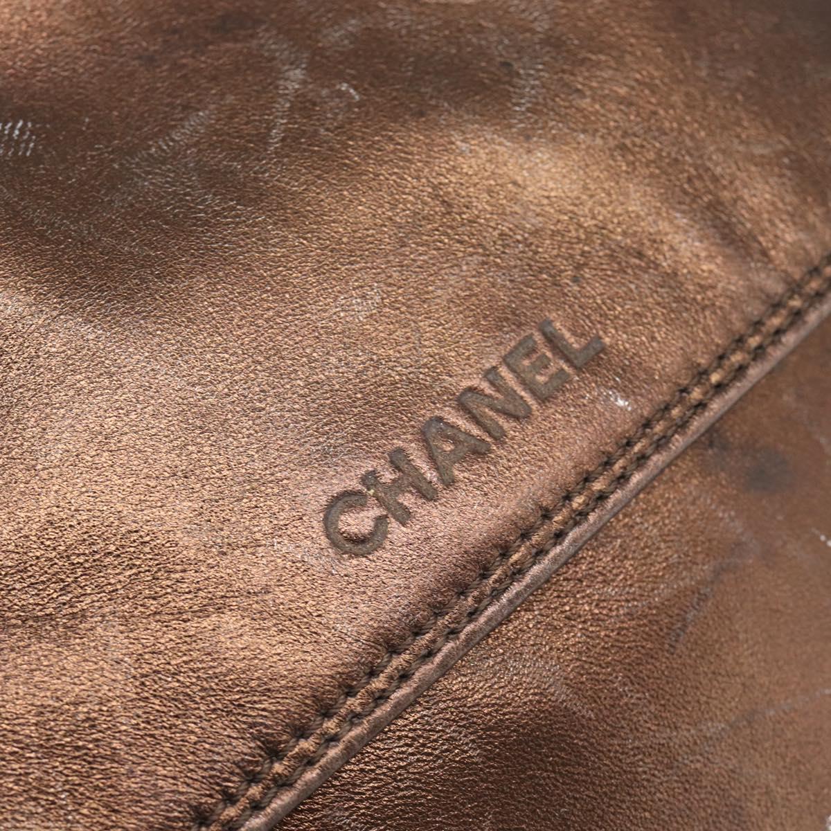 CHANEL Shoulder Bag Leather Bronze Gold CC Auth 93241