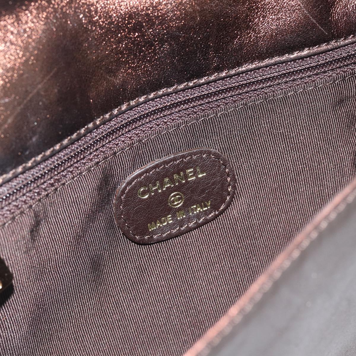 CHANEL Shoulder Bag Leather Bronze Gold CC Auth 93241