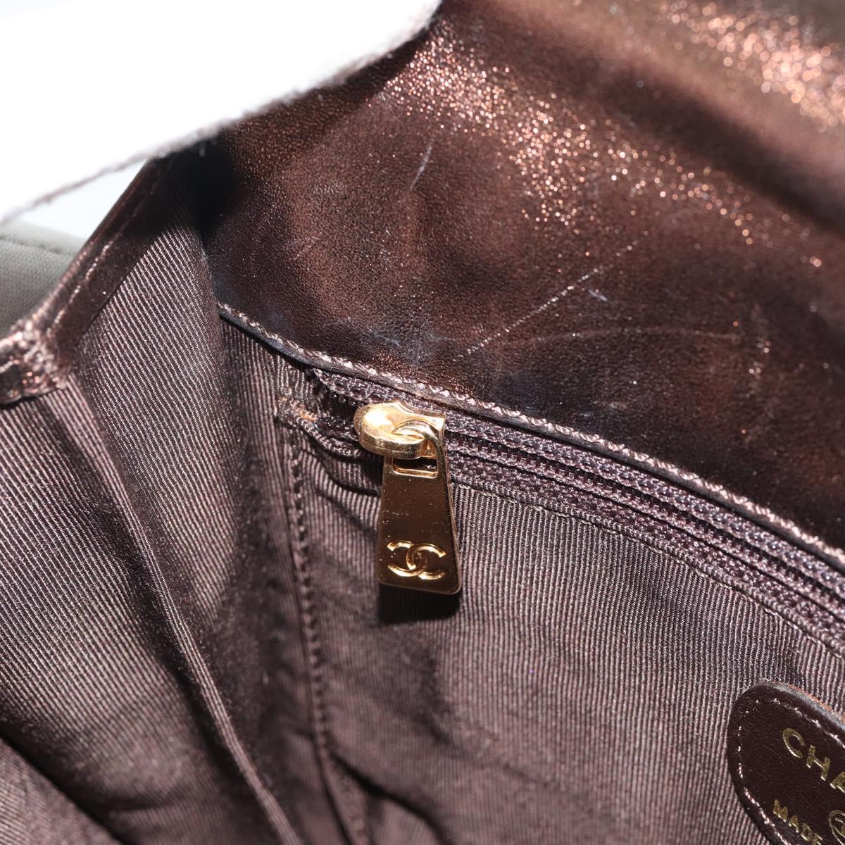 CHANEL Shoulder Bag Leather Bronze Gold CC Auth 93241