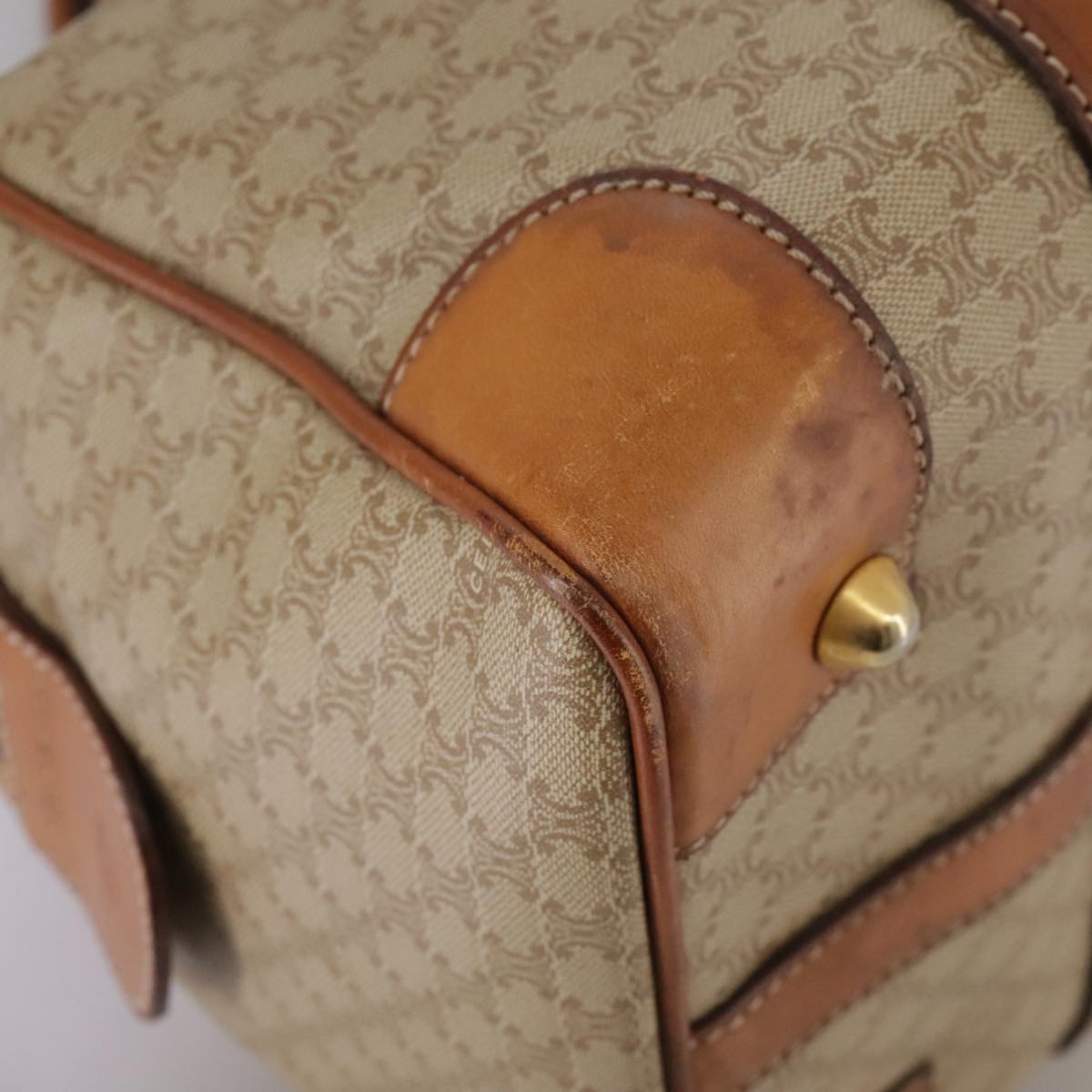 CELINE Macadam Canvas Hand Bag Beige Auth 93277