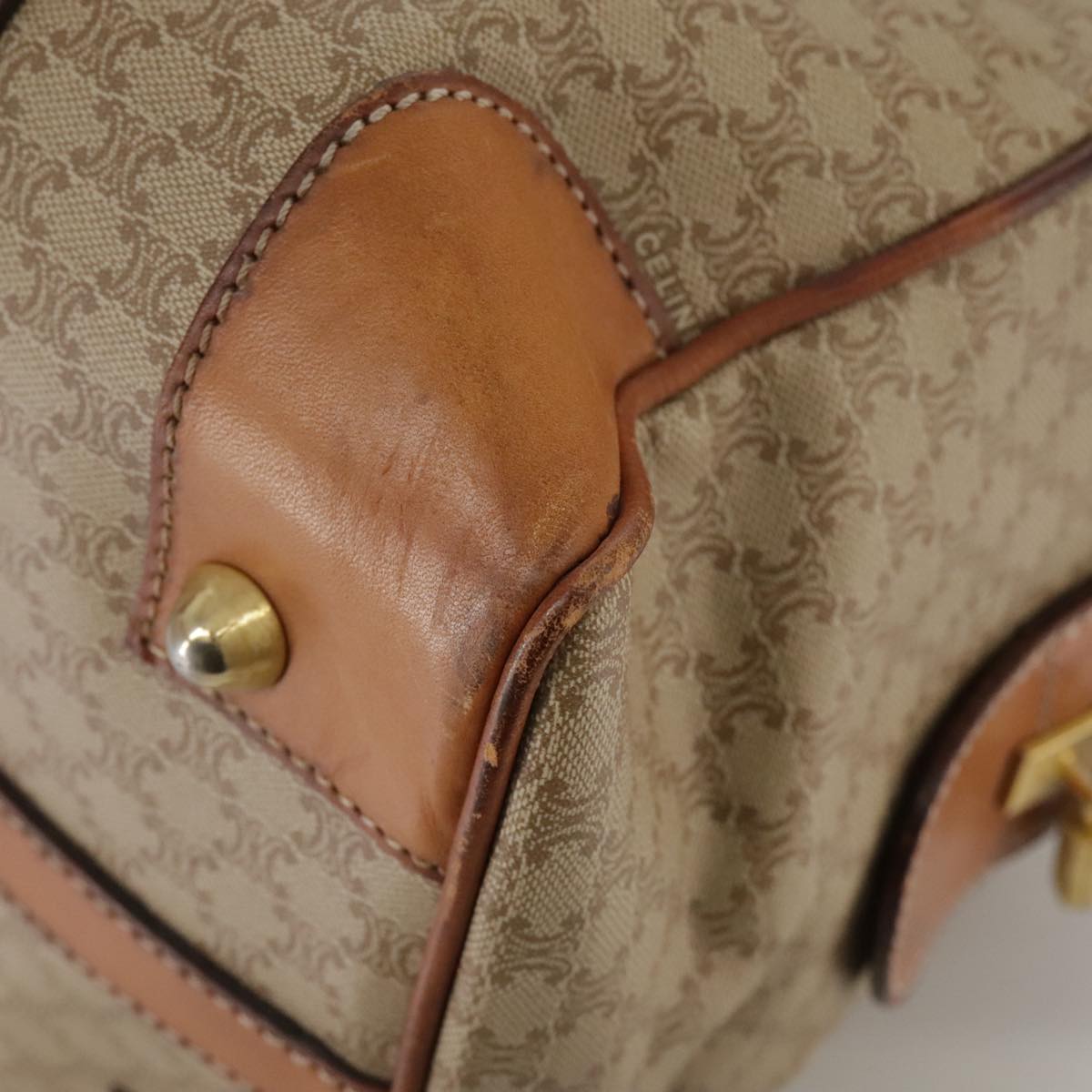 CELINE Macadam Canvas Hand Bag Beige Auth 93277