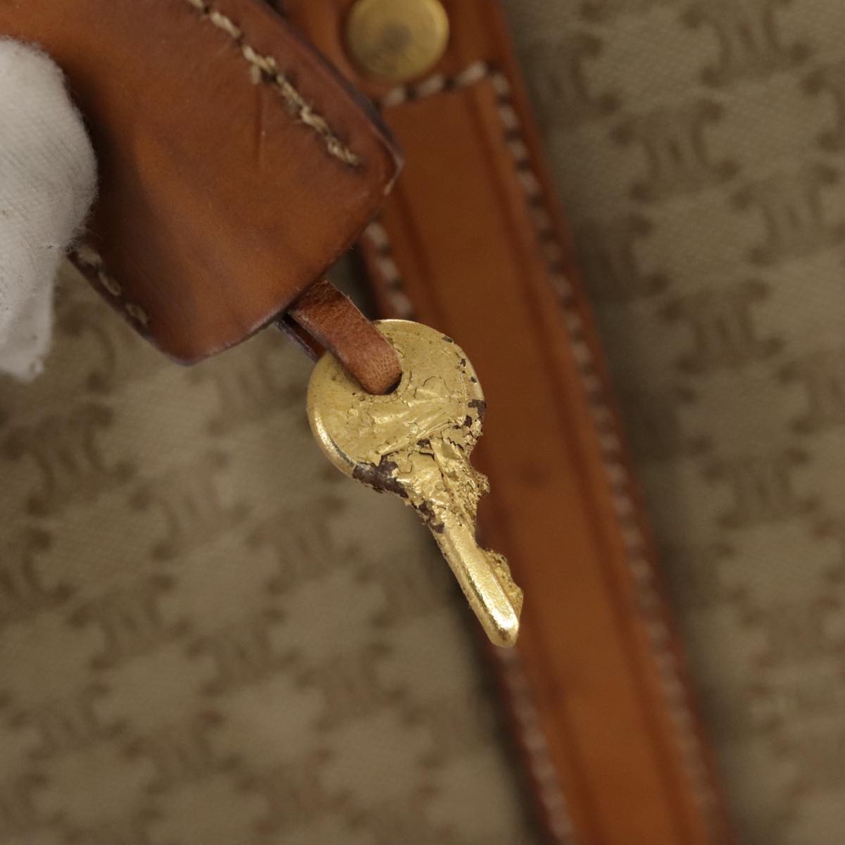 CELINE Macadam Canvas Hand Bag Beige Auth 93277