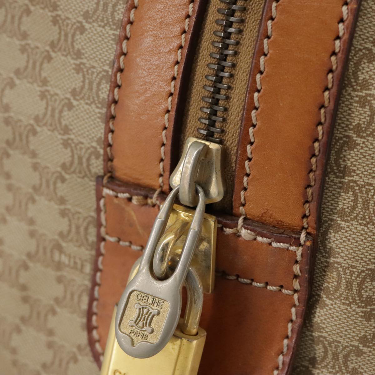 CELINE Macadam Canvas Hand Bag Beige Auth 93277