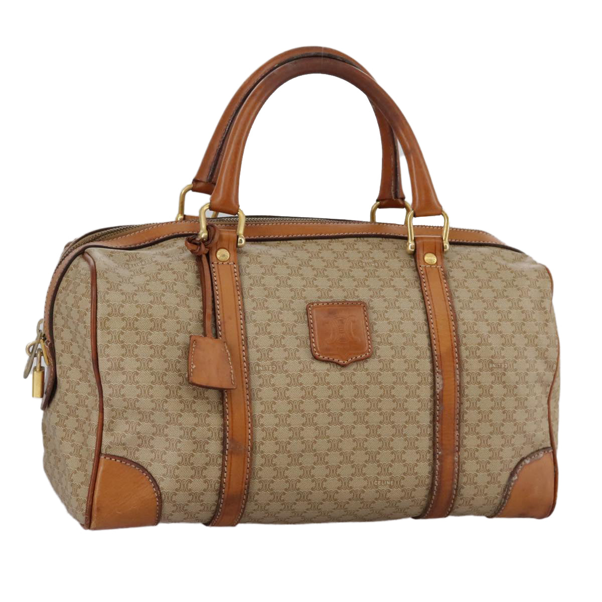 CELINE Macadam Canvas Hand Bag Beige Auth 93277