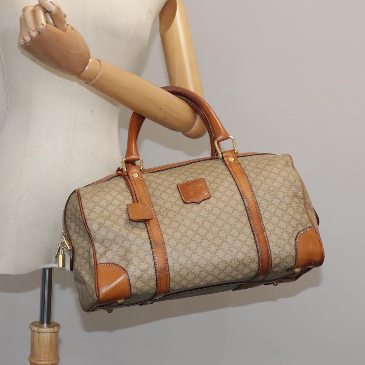 CELINE Macadam Canvas Hand Bag Beige Auth 93277