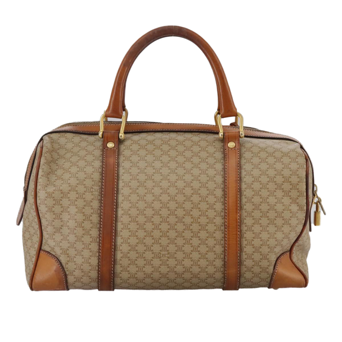 CELINE Macadam Canvas Hand Bag Beige Auth 93277