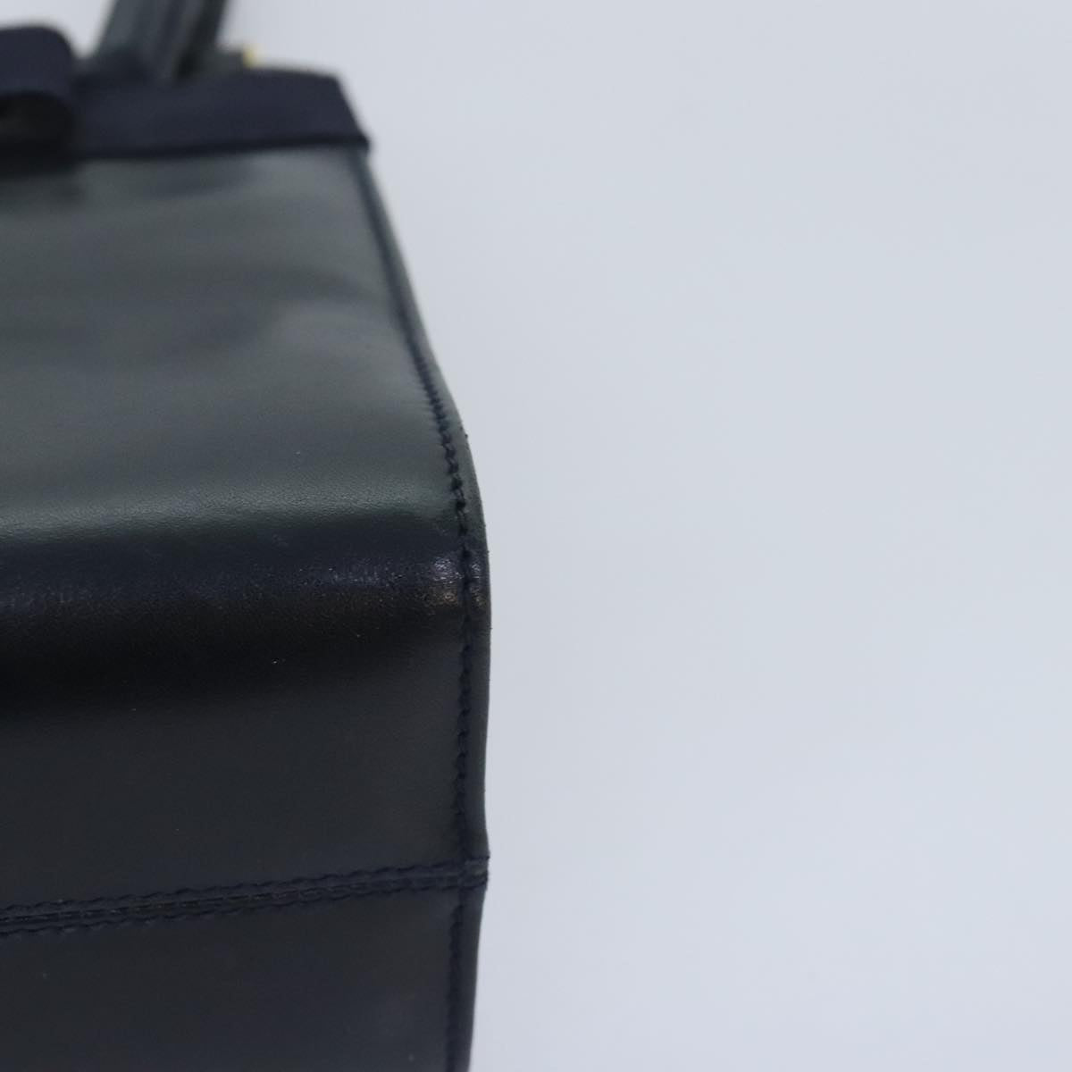 Salvatore Ferragamo Vala Hand Bag Leather Navy Gold Auth 93311