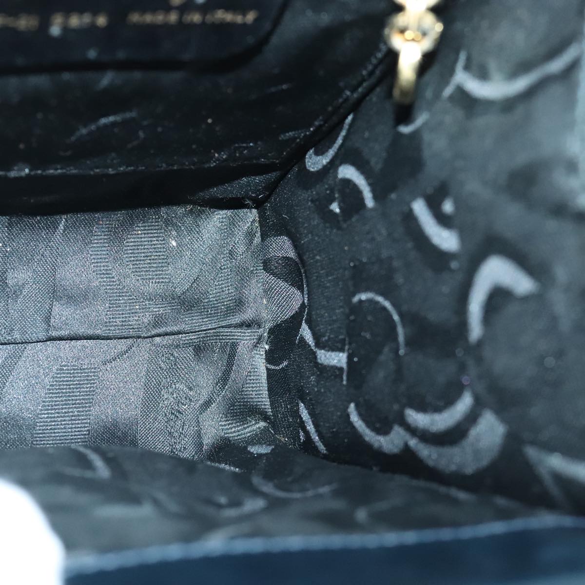 Salvatore Ferragamo Vala Hand Bag Leather Navy Gold Auth 93311